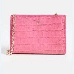 GUC Larroudé- Erin Clutch in Bright Pink Stamped Leather.